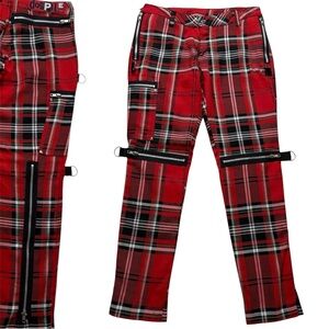 Vintage 90's Dogpile Red Black Plaid Punk Bondage Straight Leg Pants XS